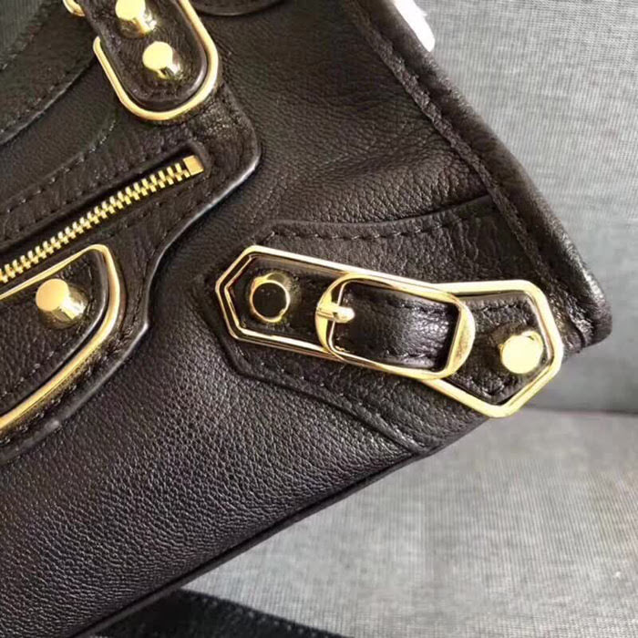 BALENCIAG巴黎世家 機車包 23cm原版山羊皮配金邊  手提肩背斜挎包  BL1373